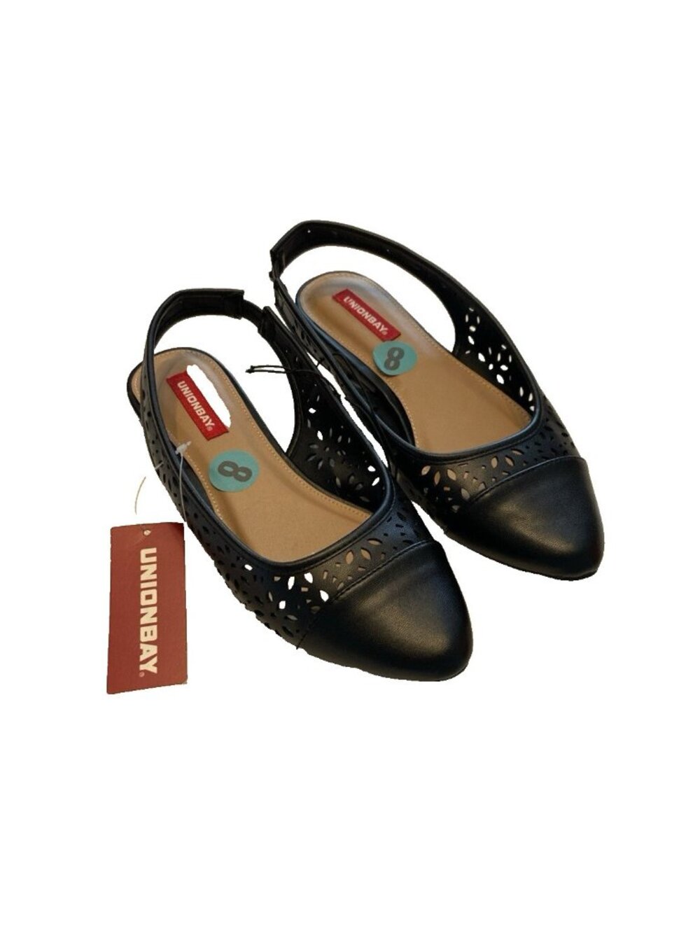 UNIONBAY Women's Black Cut-Out Slingback Flats, sz 8M,